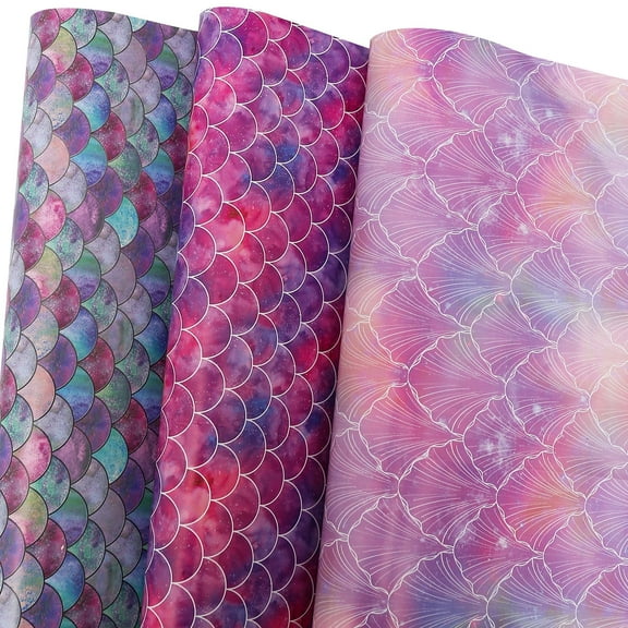 AUCLAY Colorful Galaxy Mermaid Scale Gift Wrap Paper, 3 Count
