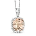 thumbnail image 3 of Gem Stone King 10K White Gold Morganite and Diamond Pendant Necklace for Women (1.90 Cttw, Cushion Cut 8MM, with 18 inch Chain), 3 of 6