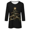 thumbnail image 5 of Womens Christmas Tops 3/4 Length Sleeve Crew Neck Xmas Tree Printed Graphic Tee Shirts Holiday Casual T-shirt (XL, Black 02), 5 of 5