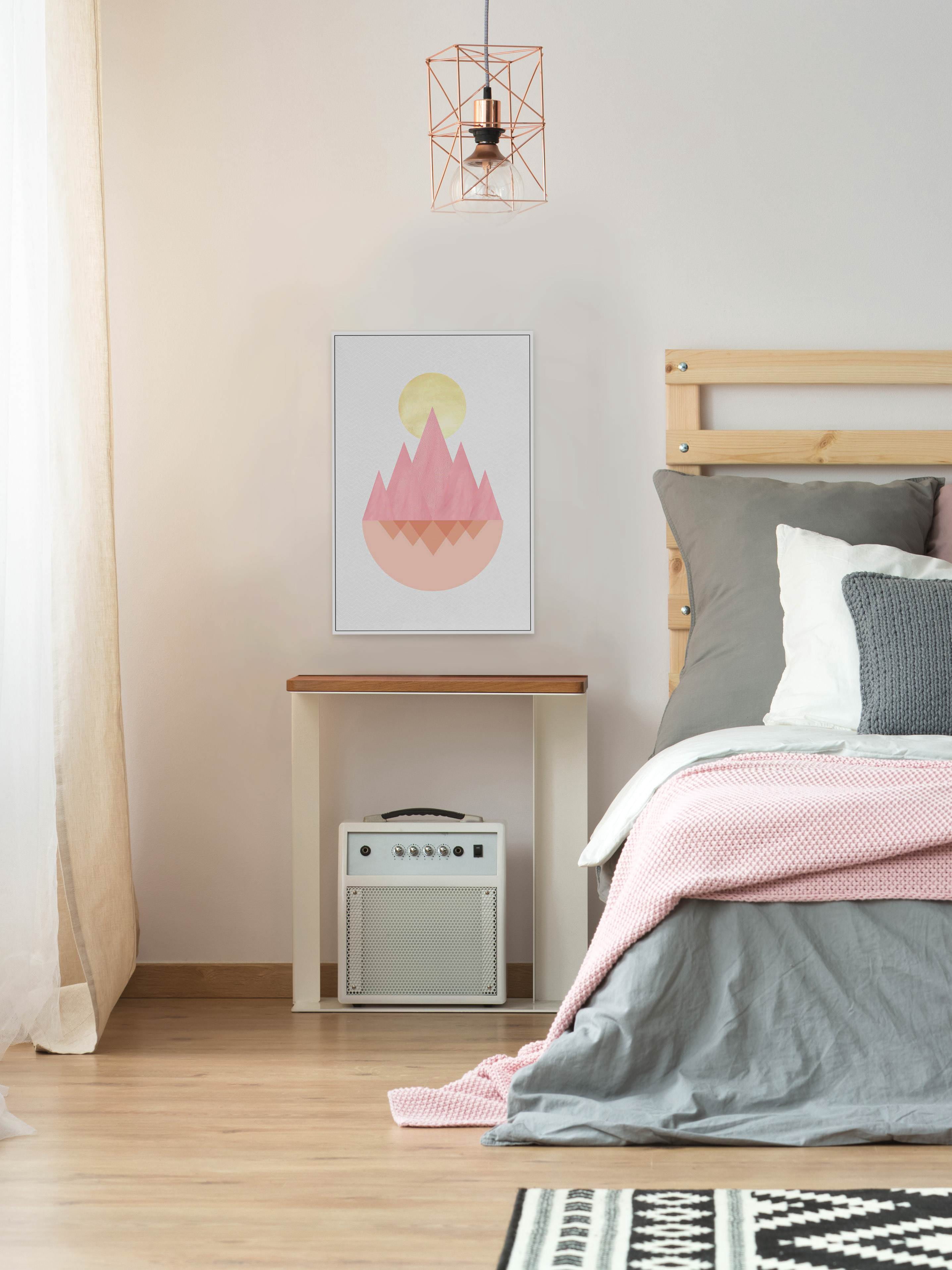 Sunset Mountain Floater Framed Painting Print on Canvas