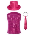 thumbnail image 2 of inhzoy Kids Boys Girls Jazz Hip-Hop Dance Dazzled Jacket Shiny Sequins Vest Hot Pink-A 120, 2 of 5