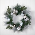 thumbnail image 3 of Nearly Natural Pinecones Berries Christmas PVC Unlit Wreath, with Silver Ornaments 24" (Green), 3 of 4
