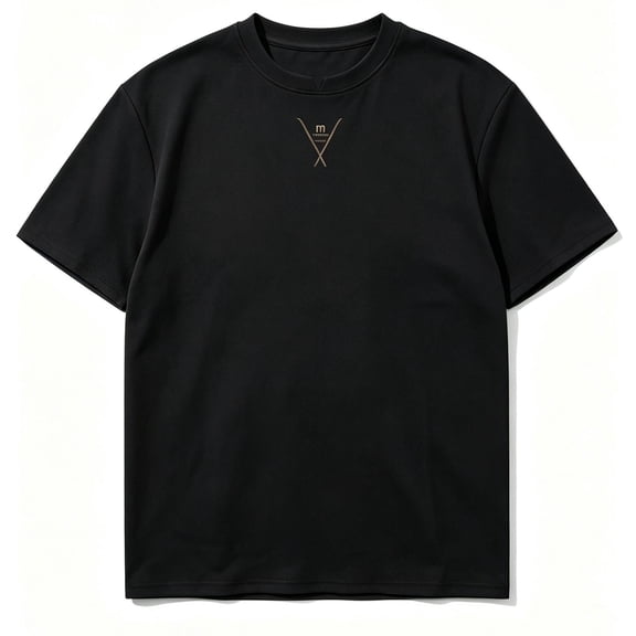 Fwqbns Men's Notch Neck T-Shirt Short Sleeve Split Crew Neck Tee Minimalist Solid Color Casual Summer Top Black
