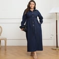 thumbnail image 4 of AURA Plus Size Winter Washed Denim Midi Dress Long Sleeve Belted A Line Casual Style, 4 of 6