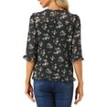 thumbnail image 3 of INSPIRE CHIC Women's Tops 3/4 Sleeves Ruffle Hem Floral Chiffon Shirt Blouses S Black-1, 3 of 7