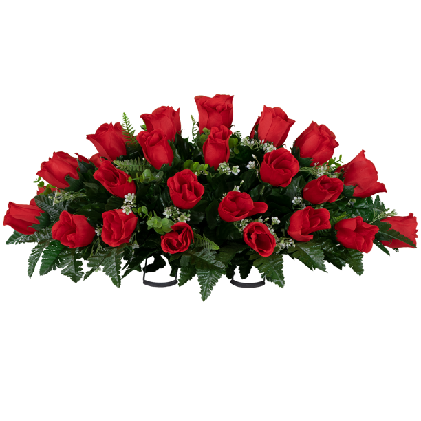 Sympathy Silks Artificial Cemetery Flowers 30" Red Rose Buds Saddle for
