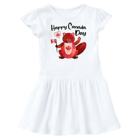 

Inktastic Happy Canada Day Cute Red Beaver with Canadian Flag Gift Toddler Girl Dress