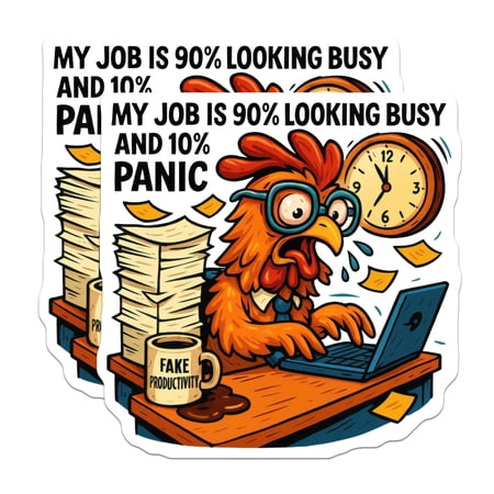 (2 Pack) Stressed Rooster Magnets - Office Humor Decor - Fake Productivity Work Meme - Funny Job Panic Magnet - 5 Inches On Longest Side - Thick Durable Magnet - Made in USA - MAG22266