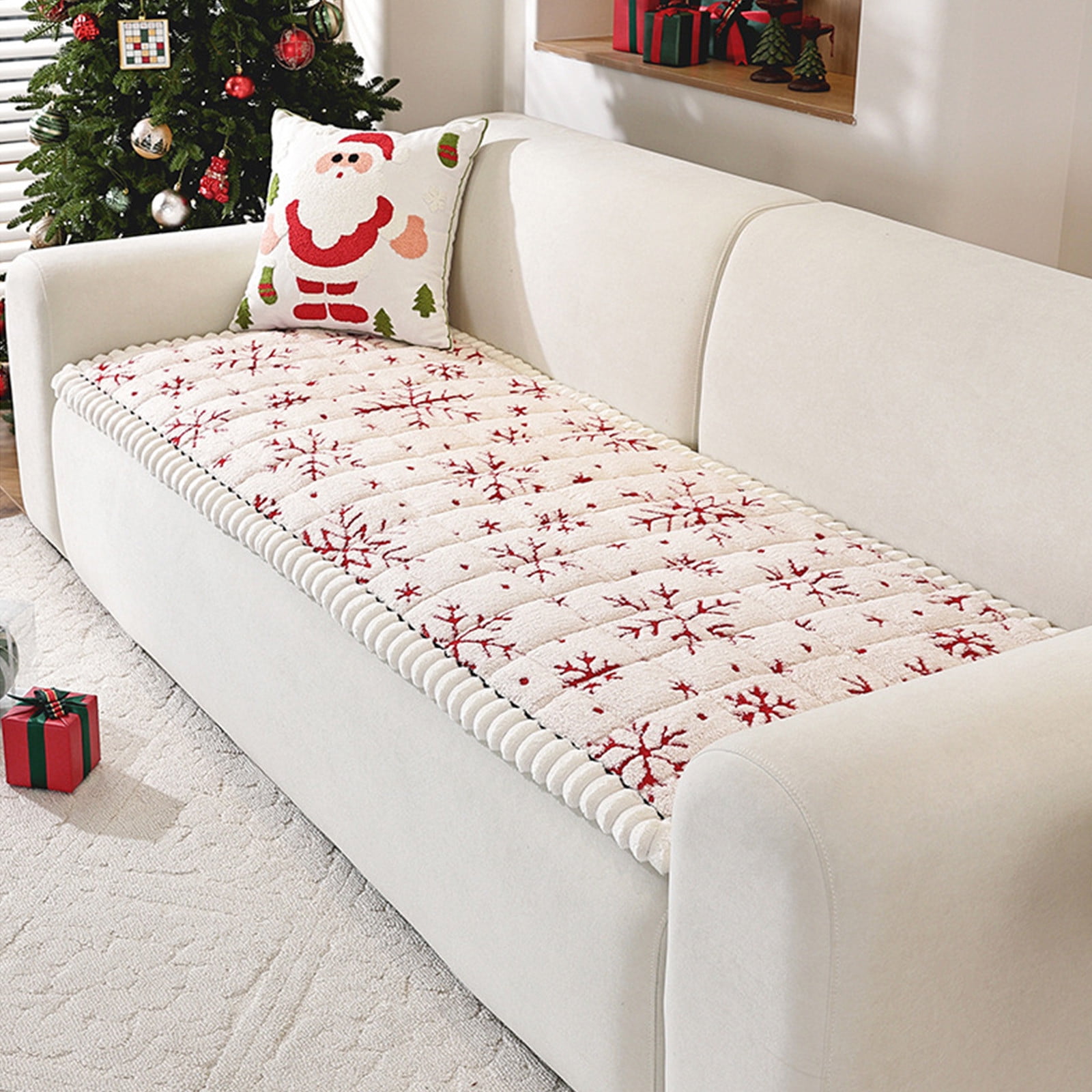 Taotanxi Thick Plush Sofa Cover, Non-Slip Pet Couch Cover for 1-3 Cushion Sofa, Christmas Couch Covers Protector for Dogs & Cats, Machine Washable