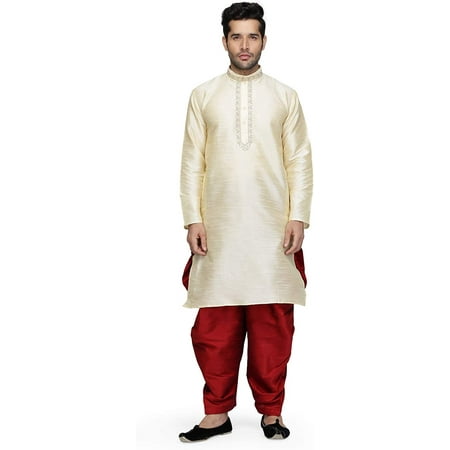 

Royal Kurta Mens Silk Blend Kurta Salwar Set (38 Gold-Maroon)