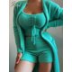 thumbnail image 2 of Joskaa-Pijama de terciopelo liso para mujer, conjunto de 3 piezas, abrigo de manga larga, camiseta sin mangas y pantalones cortos, ropa de casa de lana suave y cálida, pijamas de Navidad, 2 of 4
