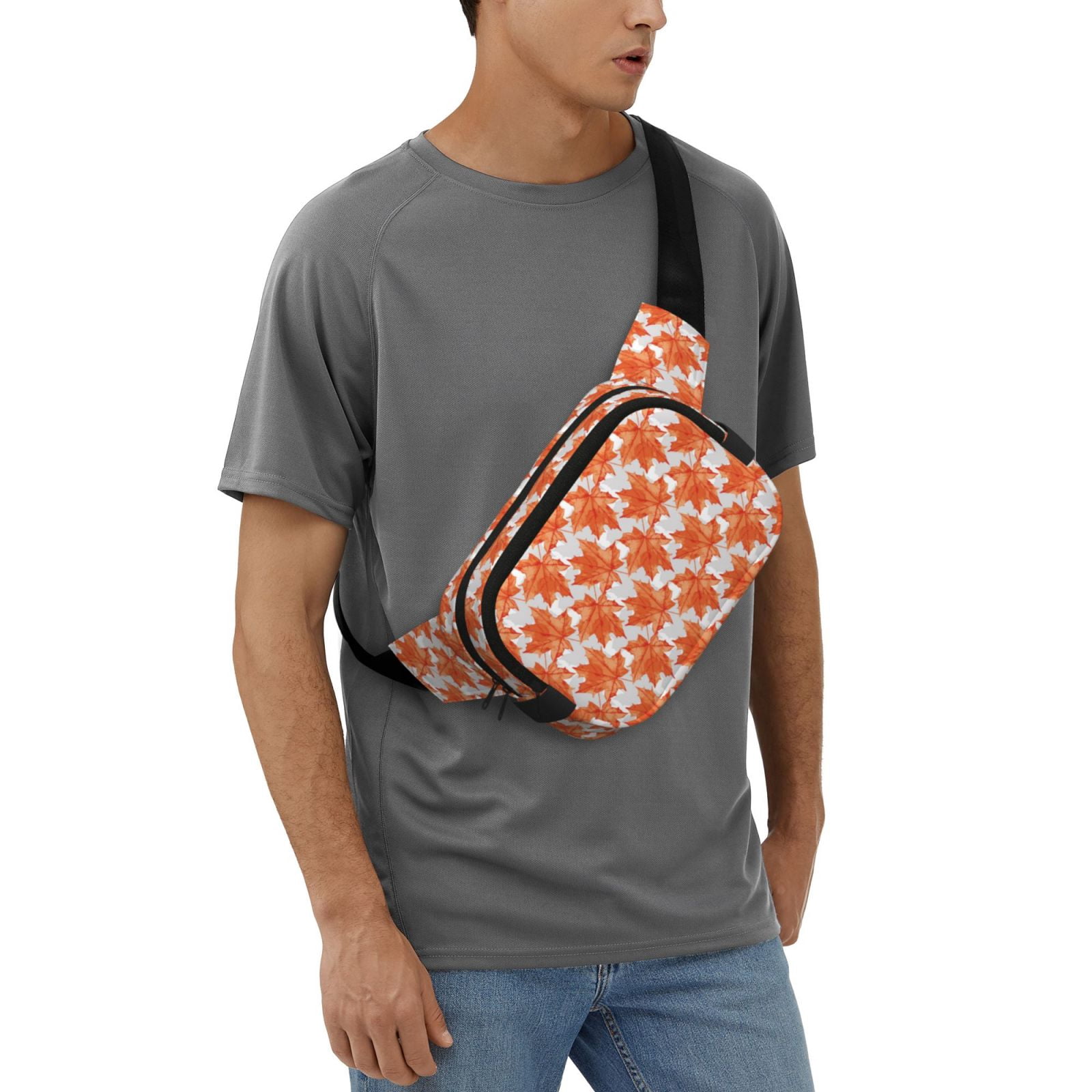 Picia Maple Leaves A Print Square Double-Layer Waist Bag Mini Adjustable Waist Belt Bag Exercise Running Travel Hiking