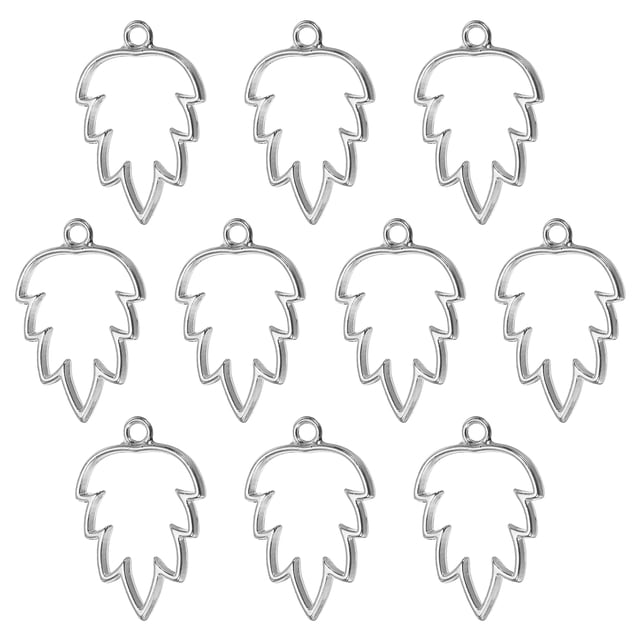 Unique Bargains Maple Leaf Shaped Alloy Open Back Bezel Pendants DIY Hollow Resin Frame, Silver Tone 20 Pack