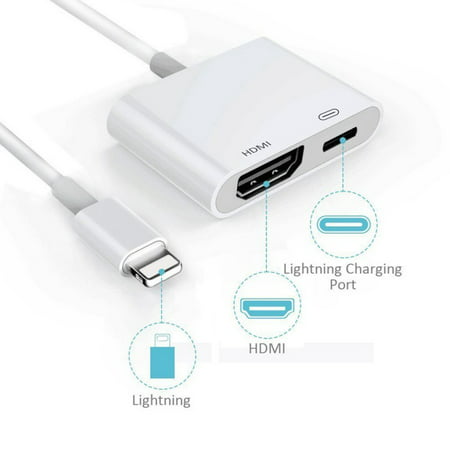 Lightning to HDMI adapter,1080P Lightning to HDMI Digital AV TV Cable Adapter for iPhone 5S/6S/7/8 plus/X /iPad/iPad (Best 30 Pin To Lightning Adapter)