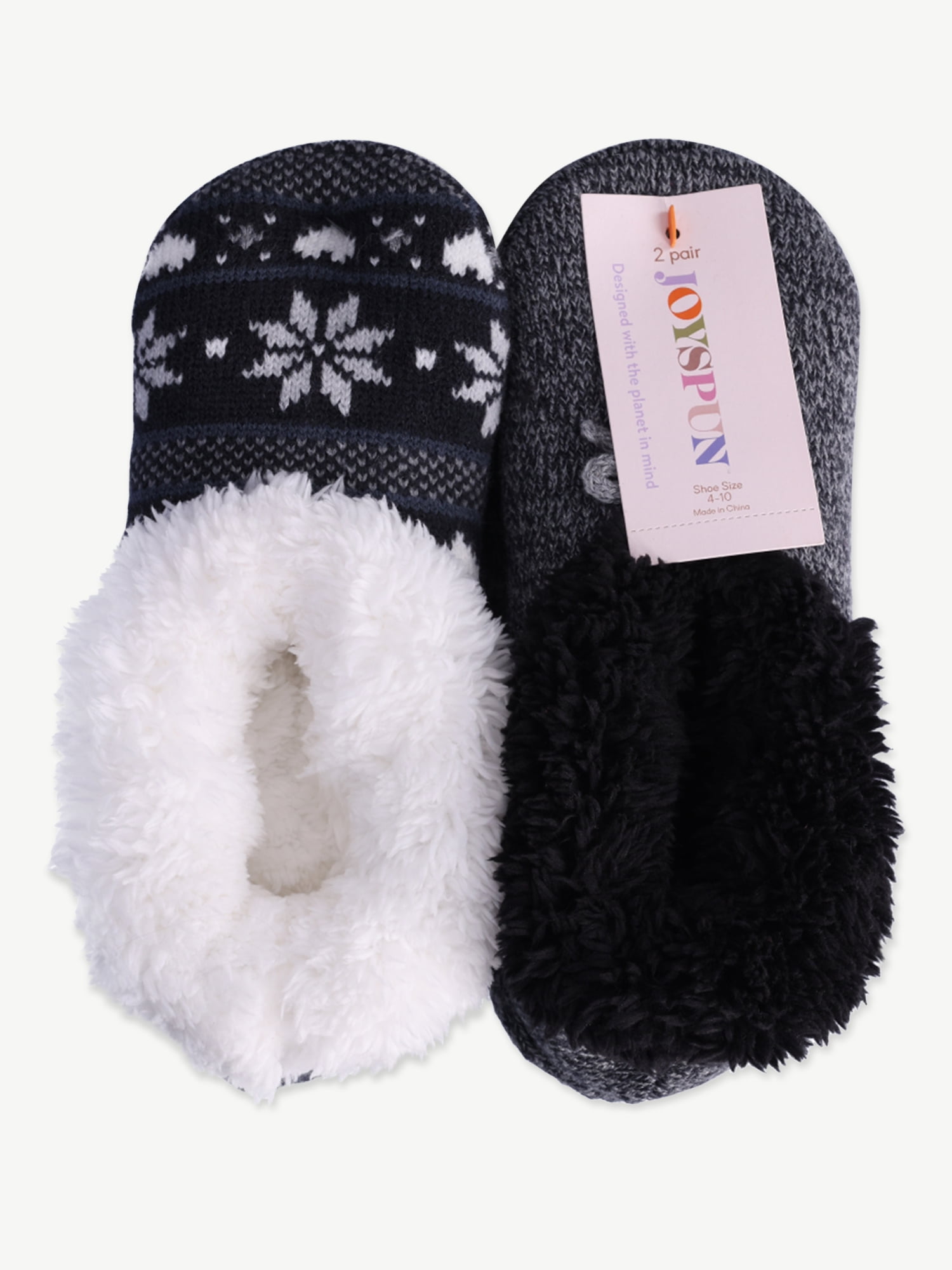 Joyspun Women's Knit Slipper Socks, 2-Pack, Size 4-10