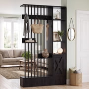 Finmind Room Divider with Shelves, 71" Freestanding Wall Partition Screen with Storage Cabinet, Display Shelf for Bedroom, Living Room, Black