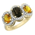 thumbnail image 1 of 10K Yellow Gold Natural Smoky Topaz & Citrine 3-Stone Ring Oval Diamond Accent, size 6.5, 1 of 2