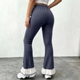thumbnail image 7 of Ugoldhm Girl's Ribbed Knit Flare Pants Elastic Waist Ruffle Hem Bow Decor Slim Casual Bell Bottom Trousers 0-14Y, 7 of 7