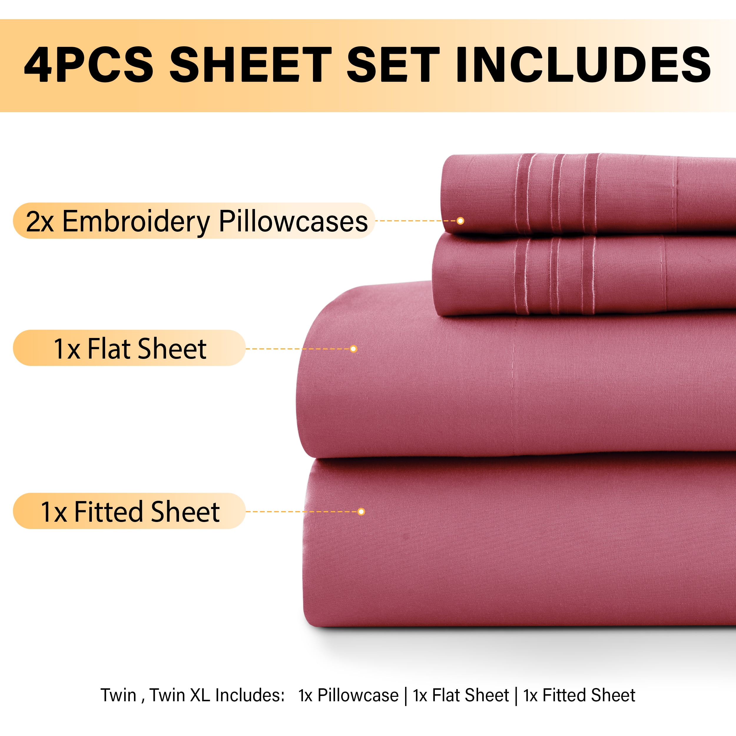 Lux Decor Full Size Sheet Set, 4-Piece Plain Soft Microfiber – Deep Pocket Full Bed Sheets, Includes 1 Fitted Sheet, 1 Flat Sheet, 2 Pillowcases, Burgundy