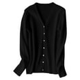 thumbnail image 4 of Cardigan Sweaters For Women Solid Color Long Sleeve V Neck Straight Tube Knitted Cardigan Knitting Cotton Blended Cardigan Outerwear Jackets 1Pc Black L Sweaters For Women, 4 of 4