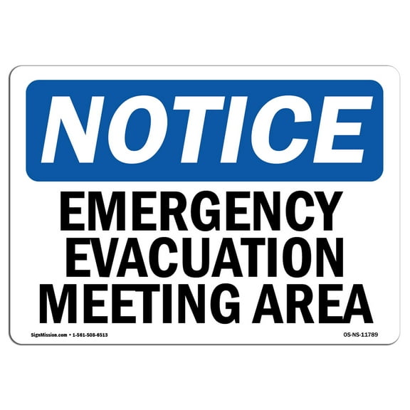 OSHA Notice Sign - Emergency Evacuation Meeting Area | Decal | Protect Your Business, Construction Site, Warehouse |  Made in the USA