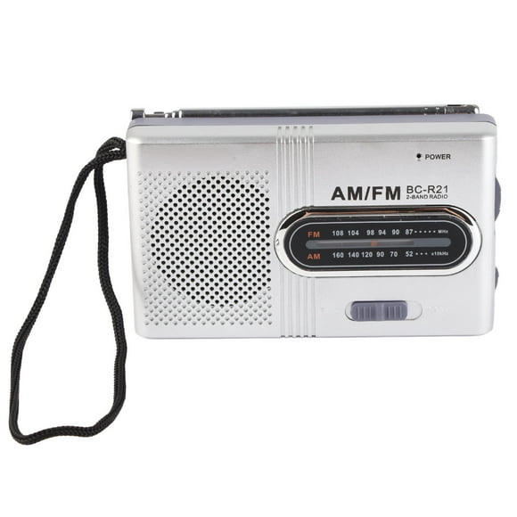 ZOUSSIQI AM FM Radio Long 5W Speaker Lasting Portable Pocket Transistor Radio with Earphone Jack for Home Outdoor Silver Gray EL225#30783