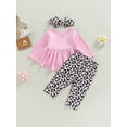 thumbnail image 4 of Seyurigaoka Toddler Baby Girls Clothes Set Leopard Print Ruffled Long Sleeves Tops and Casual Pants Headband, 4 of 9