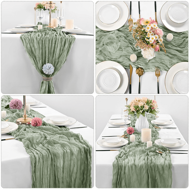 YMHPRIDE 10 Pcs Sage Green Cheesecloth Table Runner 10ft, Gauze Table Runner for Wedding Reception Sheer Bridal Shower Birthday Party Boho Table Decoration