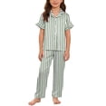 thumbnail image 5 of Cethrio Girls' Pajama Sets, 3-piece Short Sleeve Lapel Collar Summer Girls' Sleepwear Green Size 10-12, 5 of 8