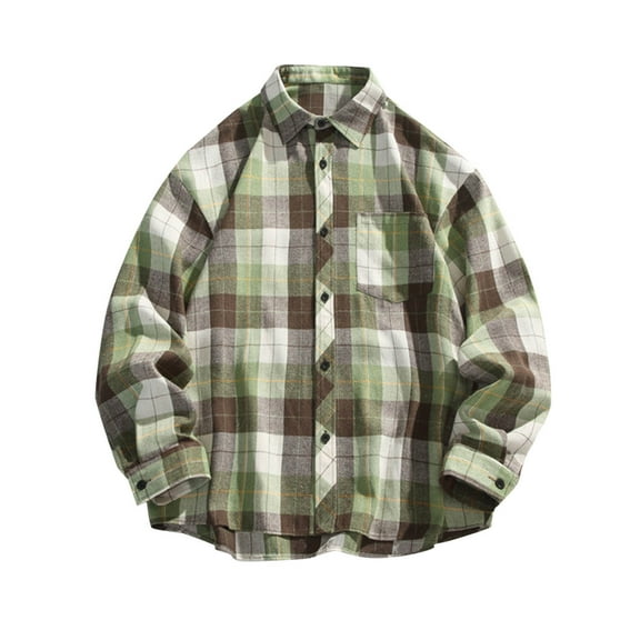 RongHuan Big and Tall Plaid Shirt for Men Casual Button Down Tshirt Lightweight Long Sleeve T-Shirt Loose Fit Work Shirts with Pocket