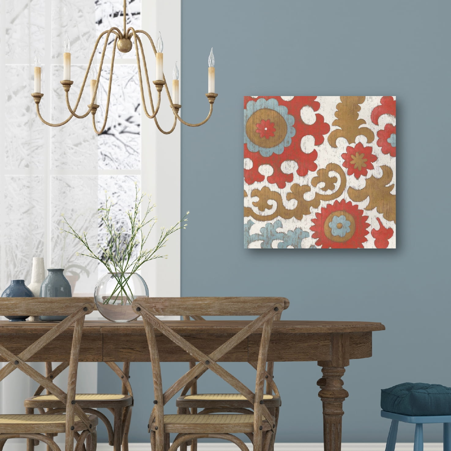 Red Flower Bohemian Tapestry Gallery-Wrapped Canvas Wall Art, 16x16