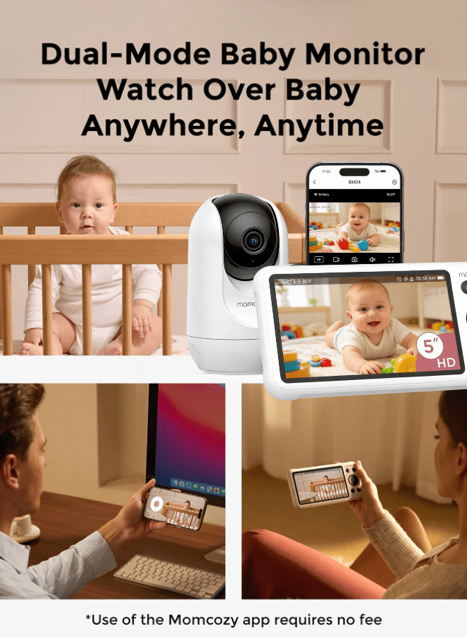 5" WiFi Baby Monitor with HD Camera, Two-Way Audio, 4X Zoom, Motion and Cry Detection, Safe Zone, Clear Night Vision, Photo and Video Recording