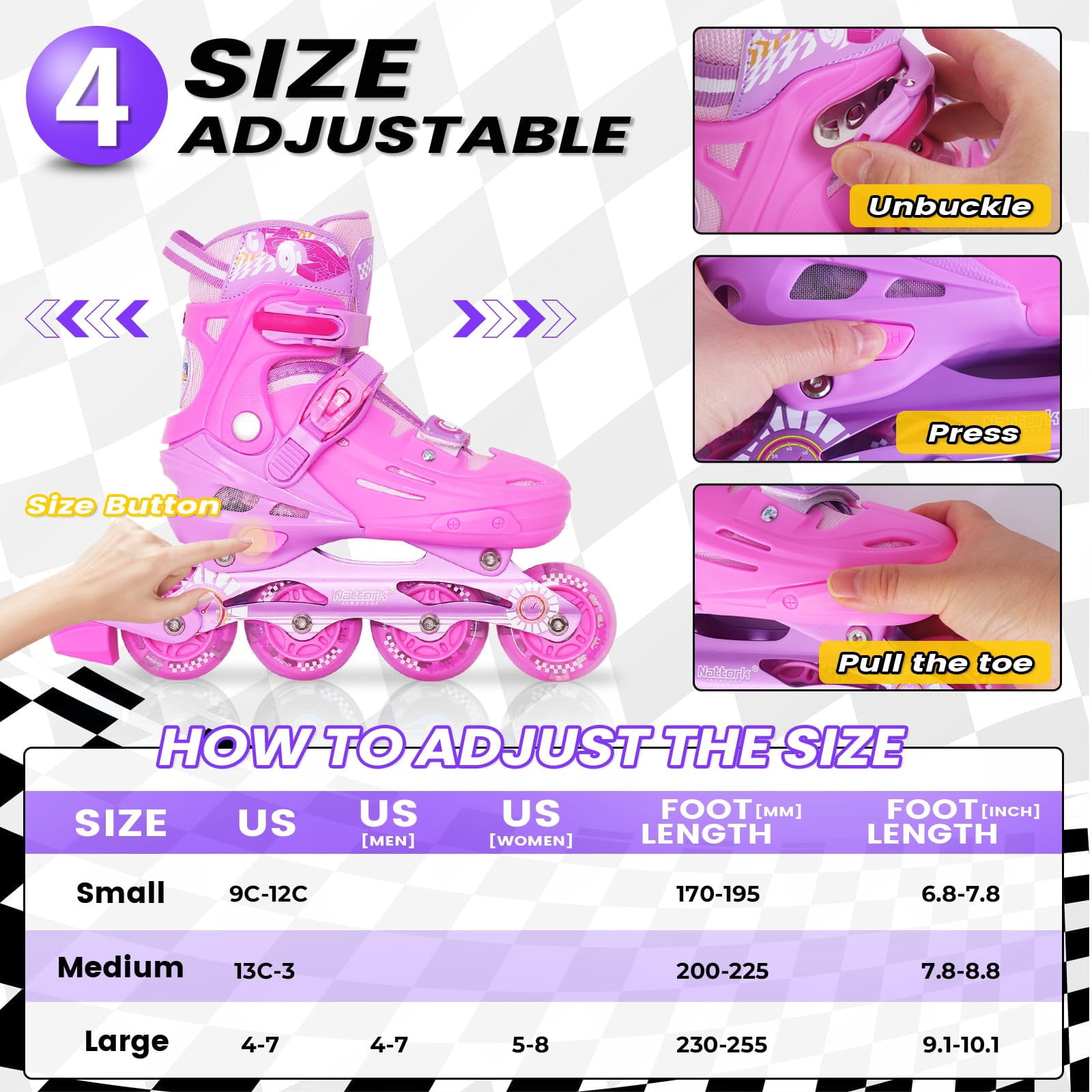 MammyGol Inline Skates for Boys and Girls Youth, 4 Size Adjustable Roller Skates with PU Flashing Whees Inline Skates High Performance for Kids Age 4-8 Pink
