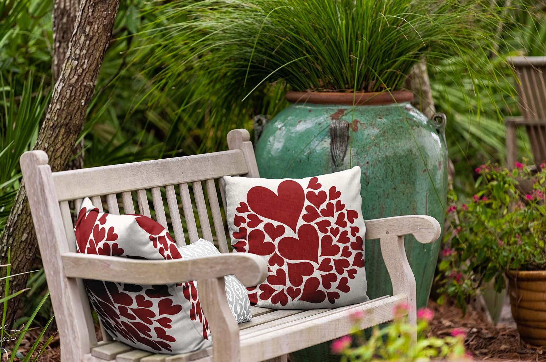 20"x20" Simply Daisy Valentines Hearts All Around Poly Indoor/Outdoor Pillow, Red Qty 1