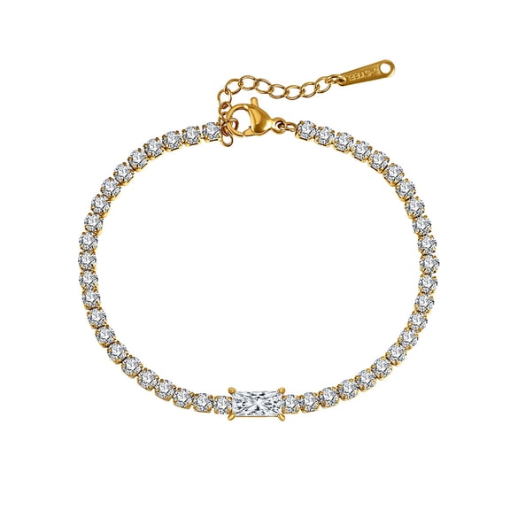 Yisun Yiway Gold Plated Tennis Bracelet with Rectangular Cubic Zirconia, Adjustable Bracelets for Women Daily Jewelry Gift