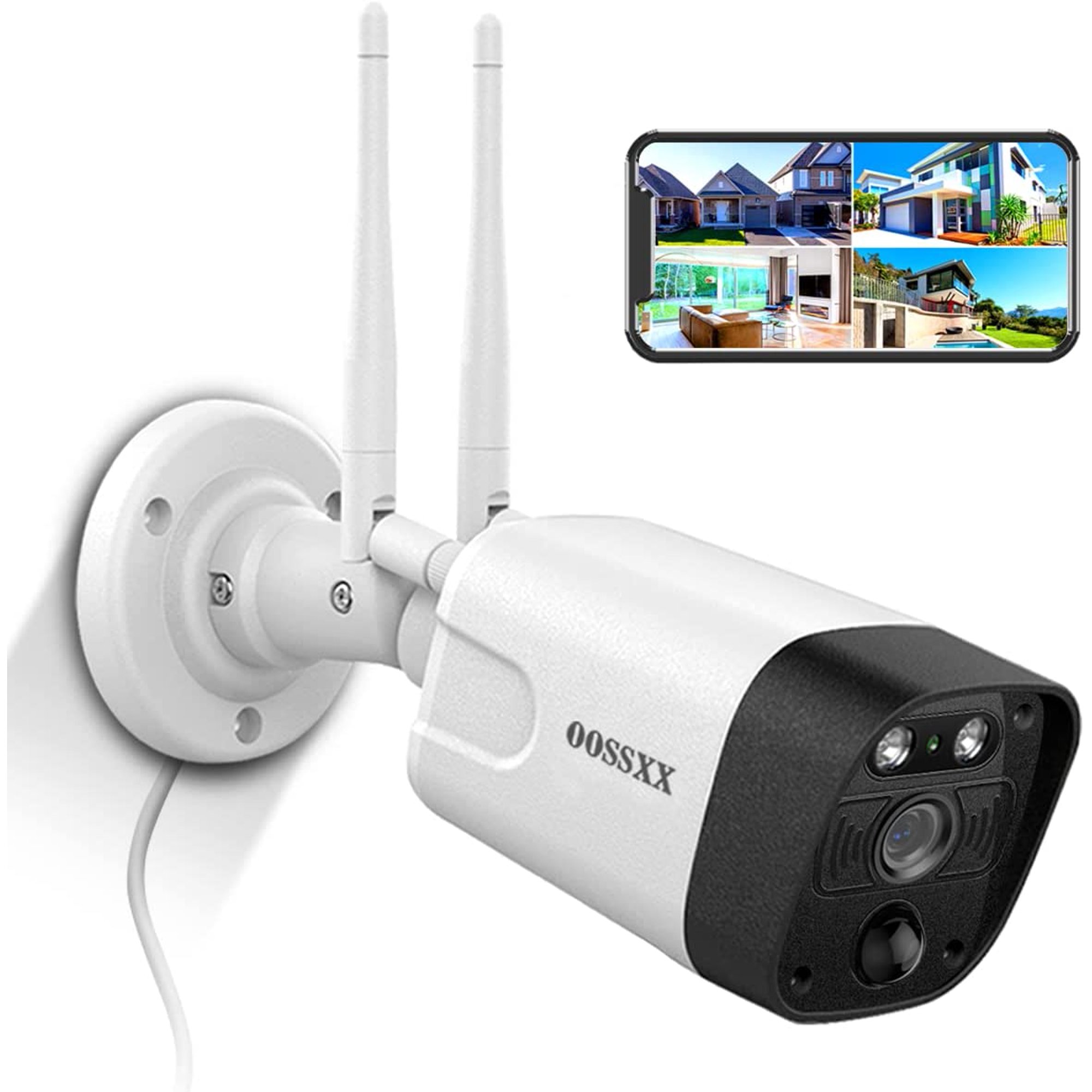 (5.0MP & 130° Ultra Wide-Angle) 2-Way Audio PIR Detection Dual Antennas Enhance WiFi Security Wireless Camera System Outdoor Wireless Security Camera, Home Surveillance Bullet Exterior Cameras