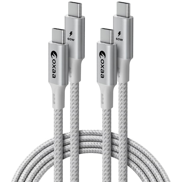 OXAA 3.3' USB-C to USB-C Cable, Silver, 2 Pack Fast Charging Cable 60W, Durable & High-Speed, Compatible with iOS, Android, and Laptops
