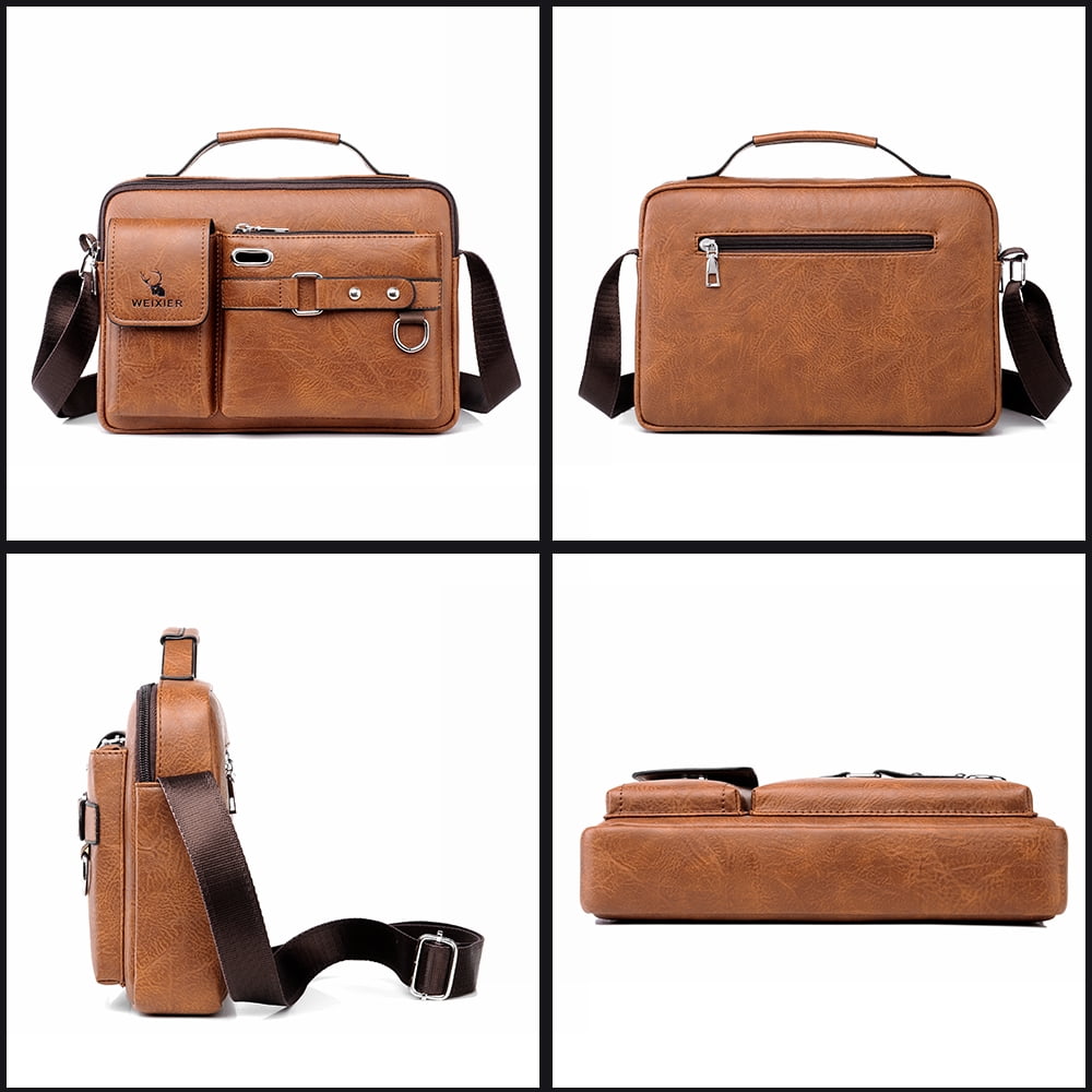Men's Business Casual Leather Briefcase - Soft Anti-Scratch Waterproof PU, Shoulder/Crossbody/Handheld, Adjustable Strap, Large Capacity for iPad Mini, Work & Travel
