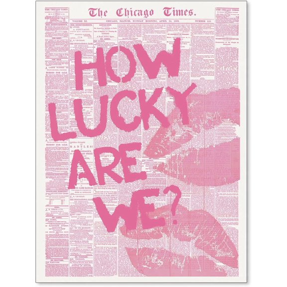 Aaheei Trendy Pink How Lucky Are We Wall Art, Retro Newspaper Poster Style Canvas, Dorm Room, Apartment, Living Room Decor, Preppy Funky Modern Wall Print 8 x 10 in