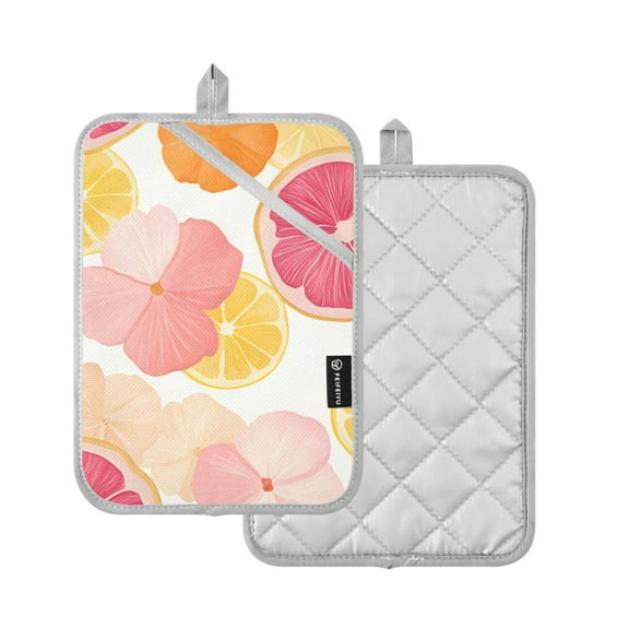 Yayeee Pot Holders Kitchen Heat Resistant with Pocket 7"x9.8" Cotton Oven Cooking Hot Pads, Pink Floral Orange