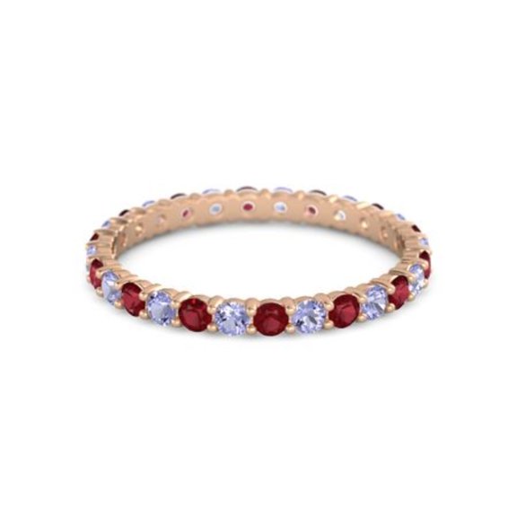 Round Eternity Band Ruby Tanzanite 925 Sterling Silver Rose Plated Ring