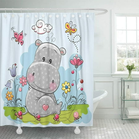 Yusdecor Baby Cute Cartoon Hippo Flowers And Butterflies On A