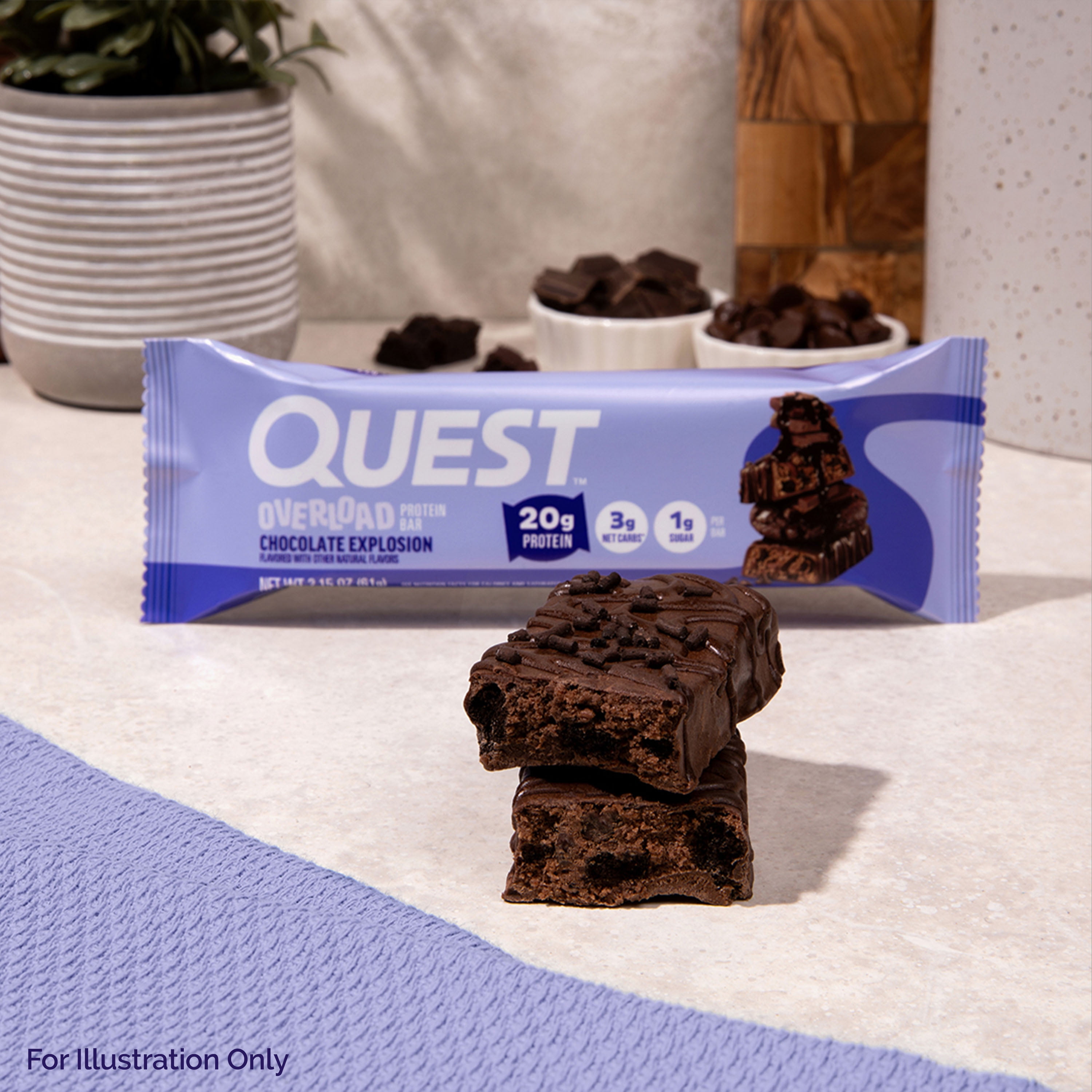Quest Overload Protein Bar, Chocolate Explosion Flavor, Gluten Free, 20g Protein, 12 Count