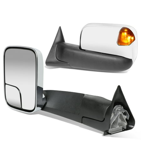 For 1994 to 1997 Dodge Ram Truck 1500 2500 3500 Pair Chrome Powered Side Towing Mirrors+LED Amber Turn Signal Light 95