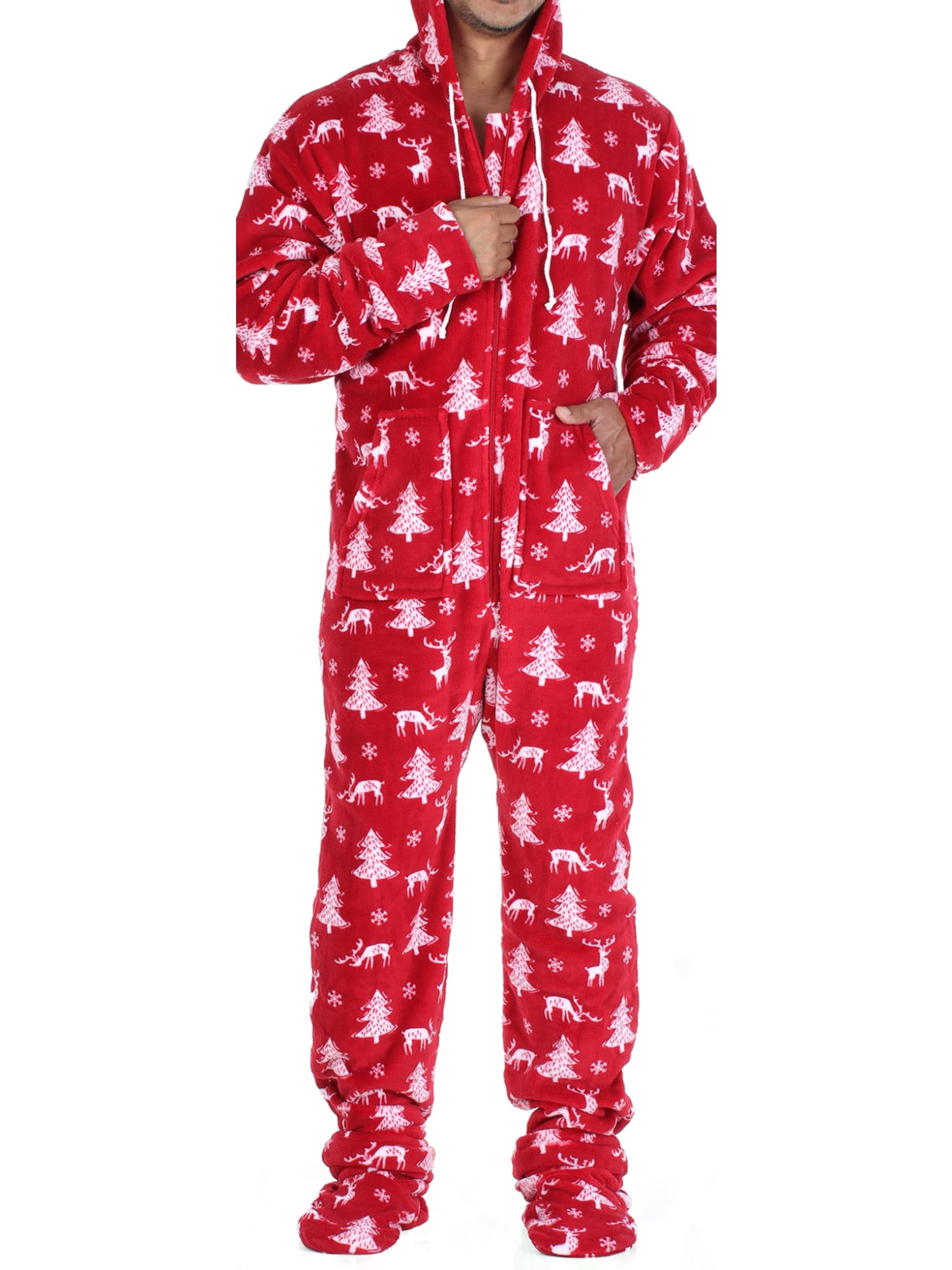 SleepytimePjs Men's Fleece Hooded Footed Onesie Pajamas