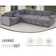thumbnail image 3 of Hybition Chenille Sofa Modern Pullout Sofa bed 7 Seater Sectional Couch with Multifunctional Console & Storage Chaise-Color:Light Grey, 3 of 7