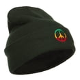 thumbnail image 4 of Rasta Peace Symbol Embroidered Long Beanie - Olive OSFM, 4 of 5