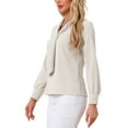 thumbnail image 4 of INSPIRAR CHIC Blusas de Manga Larga para Mujeres Chifón Plisado con Lazo Cuello Top de Oficina Camisa L Beige Claro, 4 of 6