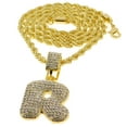 thumbnail image 5 of Bubble Letter R Block Initial 24" Hip Hop Rope Chain Bling Pendant Gold Finish Monogram Name Necklace, 5 of 5