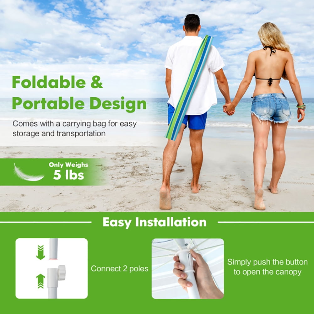 Aimee Lii 6.5 Feet Patio Beach Umbrella with Waterproof Polyester Fabric, Sunbrella Umbrella Outdoor Patio, Green